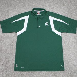 Nike Michigan State Polo Shirt Mens Medium Green Spartans FitDry‎ Short Sleeve
